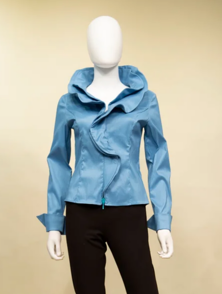 Samuel Dong's Wire Ruffle Zipper Blouse (8 Color Options)